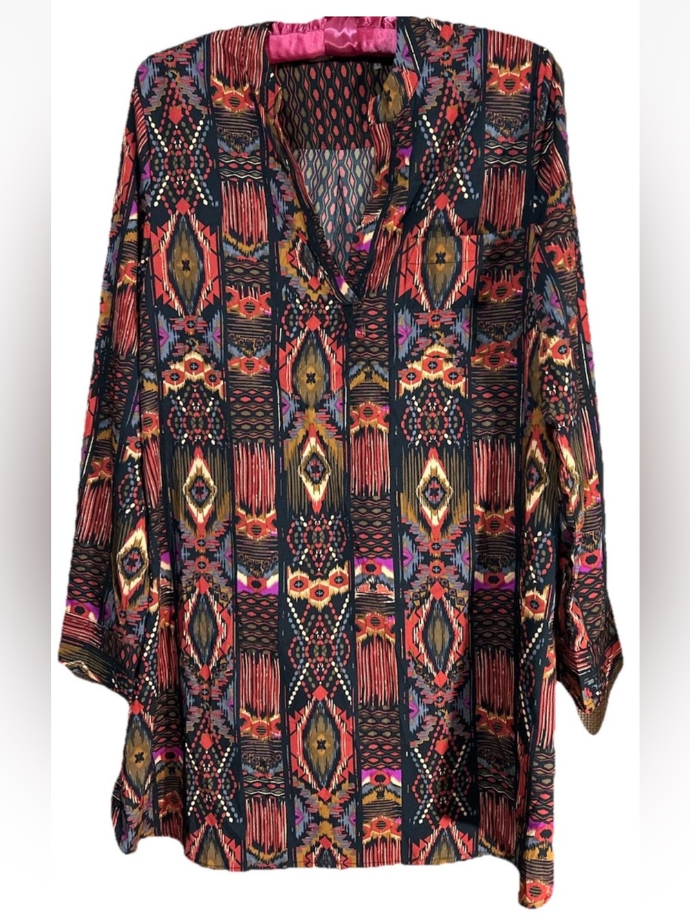 Soft Surroundings Top S Aztec Southwest Tribal Multi-Pattern Tunic Shirt Blouse